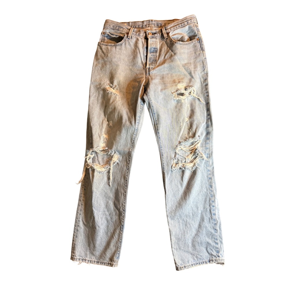 Levi's 501 Premium Jeans Mens 30x32 Light Wash Red Tab Big E Distressed Denim